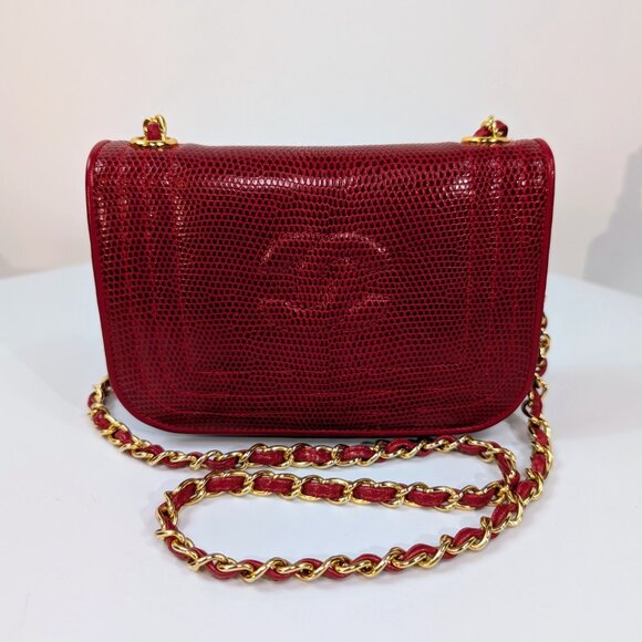 Chanel Rare Vintage Red Lizard Leather Mini Rectangular Flap Bag - Picture 1 of 16